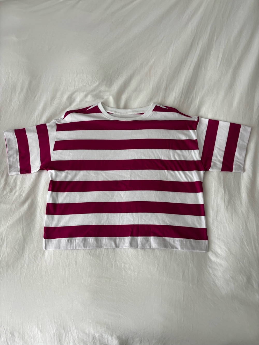 LOFT Pink & White Striped Boxy Tee | Size Large